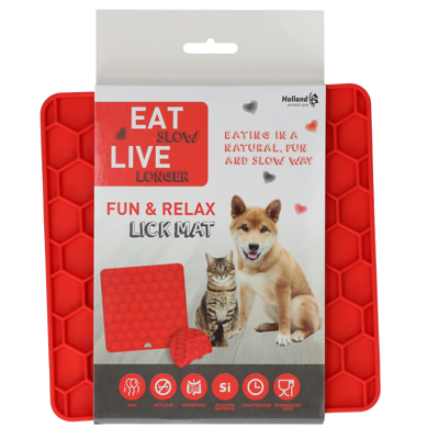 EAT SLOW LIVE LONGER Fun & Relax kilimėlis gyvūno nuraminimui, raudonas paveikslėlis
