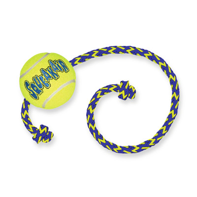 KONG SQUEAKAIR BALL žaislas šunims su virve, M, geltonas paveikslėlis