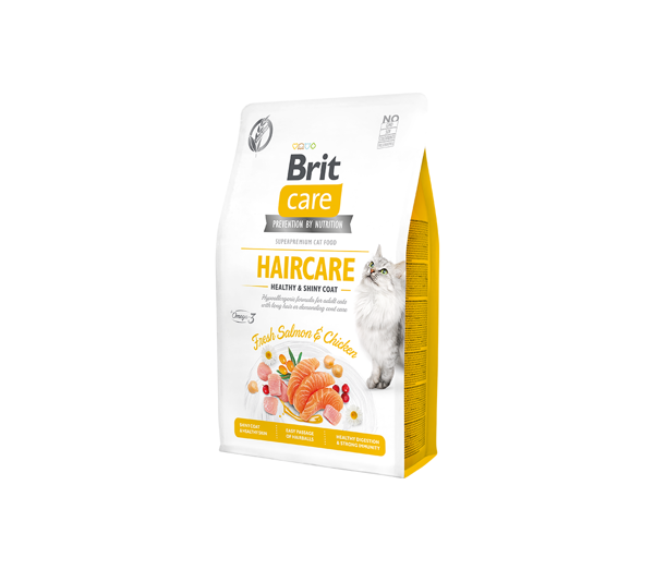 BRIT CARE Cat GF Haircare Healthy&Shiny Coat sausas maistas suaugusioms katėms 2 kg paveikslėlis