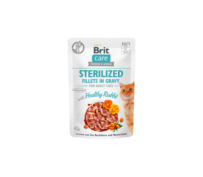 BRIT CARE Cat Sterilized Fillets in Gravy Healthy Rabbit konservai sterilizuotoms katėms su triušiena 85 g paveikslėlis