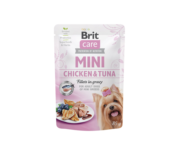 BRIT CARE Mini Chicken&Tuna fillets in gravy konservai šunims su vištiena ir tunu 85 g paveikslėlis