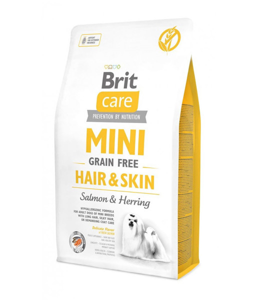 BRIT CARE Mini Hair&Skin hipoalerginis sausas maistas ilgo plauko šunims 2 kg paveikslėlis