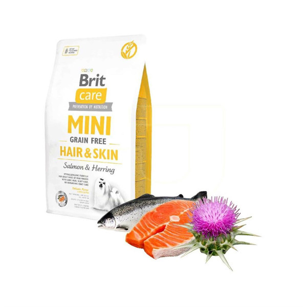 BRIT CARE Mini Hair&Skin hipoalerginis sausas maistas ilgo plauko šunims 2 kg paveikslėlis