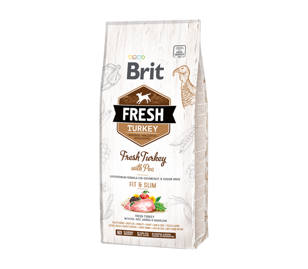 BRIT FRESH Turkey with Pea Light Fit&Slim sausas maistas mažo aktyvumo šunims su kalakutiena 2,5 kg paveikslėlis
