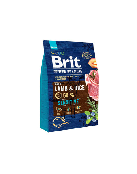 BRIT PREMIUM By Nature sensitive lamb & rice sausas maistas alergiškiems šunims su ėriena ir ryžiais 3 kg paveikslėlis