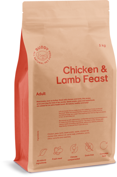 BUDDY Chicken + Lamb Feast sausas maistas su vištiena ir ėriena suaugusiems šunims, 12 kg paveikslėlis