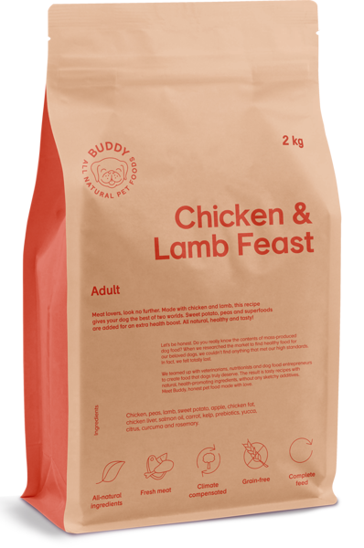 BUDDY Chicken + Lamb Feast sausas maistas su vištiena ir ėriena suaugusiems šunims, 2 kg paveikslėlis
