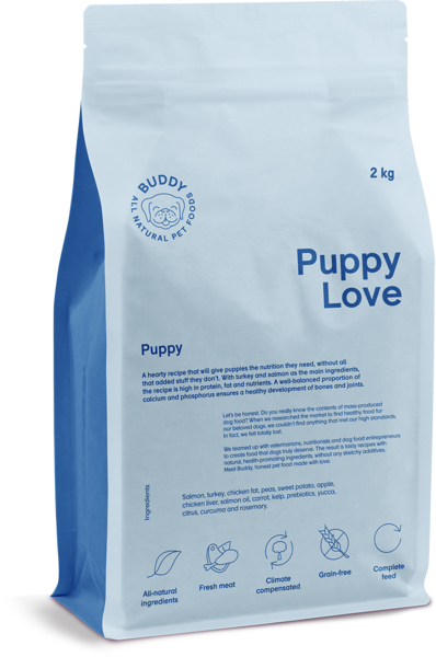 BUDDY Puppy Love sausas maistas su kalakutiena ir lašiša jauniems šuniukams, 2 kg paveikslėlis