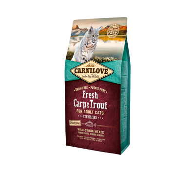 CARNILOVE FRESH Carp&Trout Sterilised for Adult Cat Sterilised sausas maistas sterilizuotoms katėms 6 kg paveikslėlis