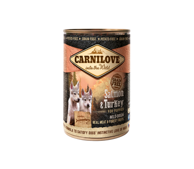 CARNILOVE Wild Meat Salmon&Turkey for Puppies konservai šuniukams su kalakutiena ir lašiša 400 g paveikslėlis