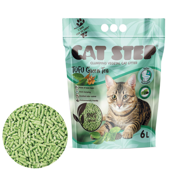 CAT STEP Tofu green tea sušokantis kraikas katėms, žaliosios arbatos kvapo, 2,7kg  6l paveikslėlis