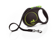 FLEXI Black design M tape automatinis pavadėlis šunims iki 25kg, juosta 5m, žalias paveikslėlis