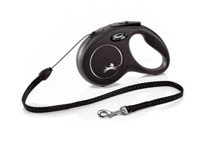 FLEXI New classic S cord automatinis pavadėlis šunims iki 12kg, virvė 5m, juodas paveikslėlis
