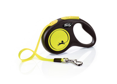 FLEXI New neon S tape automatinis pavadėlis šunims iki 15kg, juosta 5m, geltonas paveikslėlis