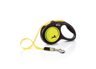 FLEXI New neon XS tape automatinis pavadėlis šunims iki 12kg, juosta 3m, geltonas paveikslėlis