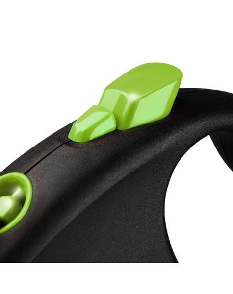 FLEXI Black design M tape automatinis pavadėlis šunims iki 25kg, juosta 5m, žalias paveikslėlis