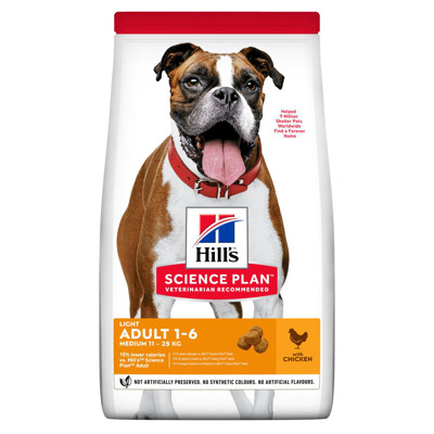 HILL'S SP Canine adult light medium chicken sausas maistas vidutinių veislių suaugusiems šunims su vištiena, 14 kg paveikslėlis