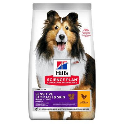 HILL'S SP Canine adult medium sensitive stomach&Sskin sausas maistas suaugusiems jautriems šunims, 14 kg  paveikslėlis