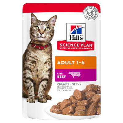 HILL'S SP Feline adult beef chunks&gravy guliašas suaugusioms katėms su jautiena, 12x85 g paveikslėlis