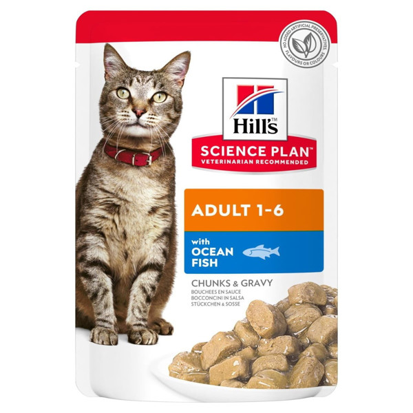 HILL'S SP Feline adult ocean fish chunks&gravy guliašas suaugusioms katėms su žuvimi, 12x85 g paveikslėlis