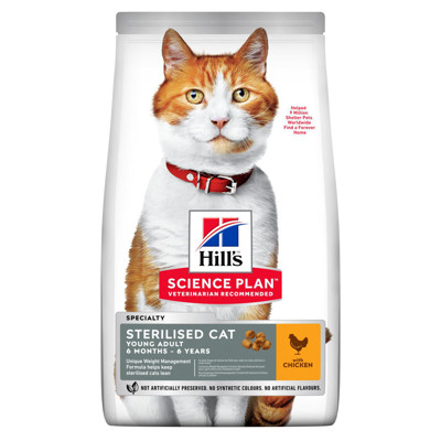 HILL'S SP Feline sterilised adult cat chicken sausas maistas suaugusioms sterilizuotoms katėms su vištiena, 3 kg paveikslėlis