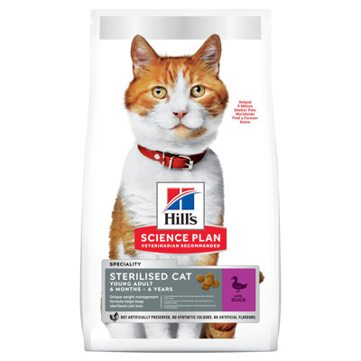 HILL'S SP Feline sterilised Adult Cat duck sausas maistas suaugusioms sterilizuotoms katėms su antiena, 1,5 kg paveikslėlis