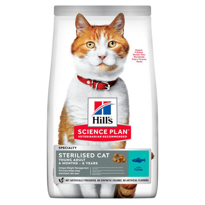 HILL'S SP Feline sterilised adult cat tuna sausas maistas suaugusioms sterilizuotoms katėms su tunu, 1,5 kg paveikslėlis