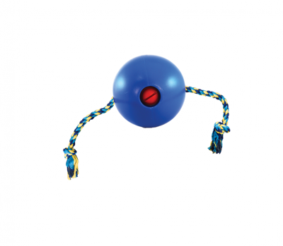 SPOT žaislas guminis kamuolys mėlynas su virve 18 cm paveikslėlis