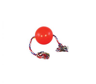 SPOT žaislas guminis kamuolys raudonas su virve 10 cm paveikslėlis