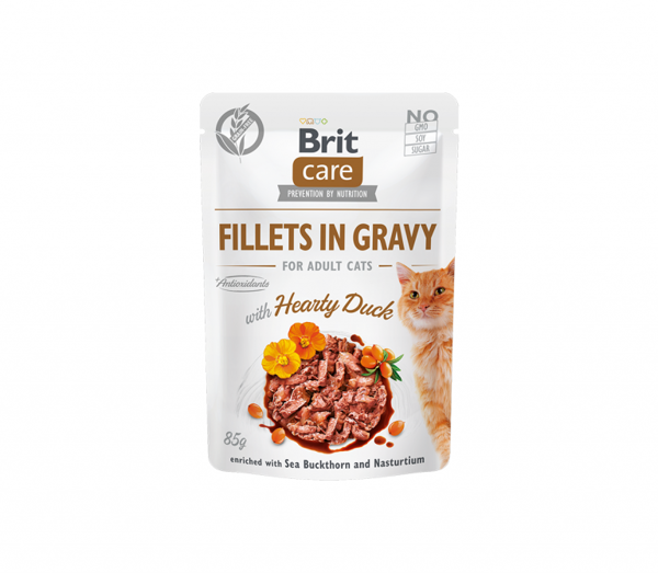 BRIT CARE Cat Fillets in Gravy Hearty Duck konservai suaugusioms katėms su antiena 85 g paveikslėlis