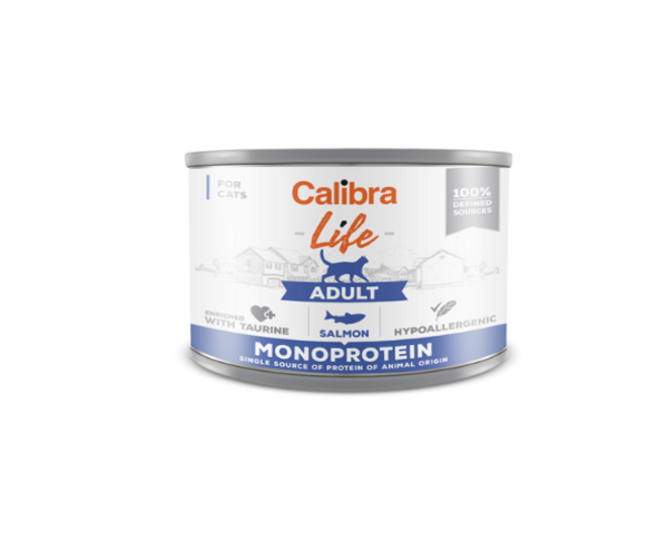 CALIBRA Cat Life can Adult Salmon begrūdžiai vieno baltymo konservai suaugusioms katėms su lašiša, 200 g paveikslėlis