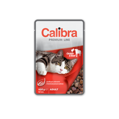 CALIBRA Cat pouch Premium Chicken & Beef konservai katėms su vištiena ir jautiena, 100g paveikslėlis