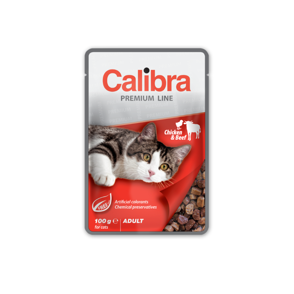 CALIBRA Cat pouch Premium Chicken & Beef konservai katėms su vištiena ir jautiena, 100g paveikslėlis