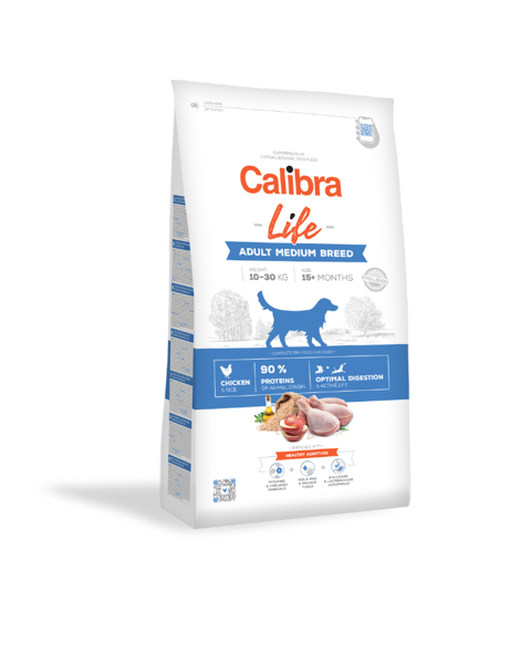 CALIBRA Dog Life Adult Medium Breed Chicken sausas maistas suaugusiems vidutinių veislių šunims su vištiena,  12kg paveikslėlis
