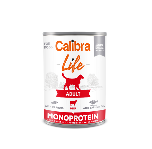 CALIBRA Dog Life can Adult Beef with carrots begrūdžiai vieno baltymo konservai suaugusiems šunims su jautiena ir morkomis, 400 g paveikslėlis