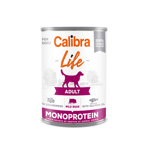 CALIBRA Dog Life can Adult Wild boar&cranber. begrūdžiai vieno baltymo konservai suaugusiems šunims su šerniena ir spanguolėmis, 400 g paveikslėlis