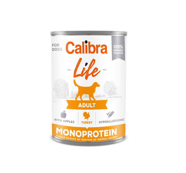 CALIBRA Dog Life can Turkey with apples begrūdžiai vieno baltymo konservai suaugusiems šunims su kalakutiena ir obuoliais, 400 g paveikslėlis