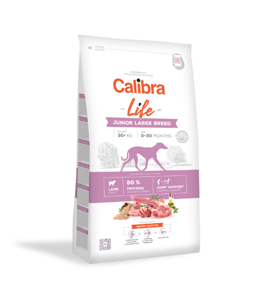 CALIBRA Dog Life Junior Large Breed Lamb sausas maistas jauniems didelių veislių šunims su ėriena,  12 kg paveikslėlis