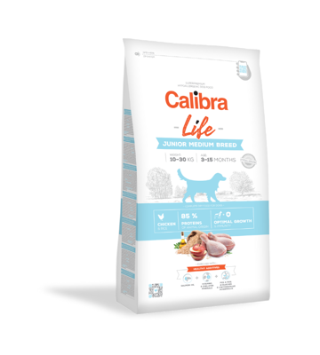 CALIBRA Dog Life Junior Medium Breed Chicken sausas maistas jauniems vidutinių veislių šunims su vištiena, 12 kg paveikslėlis