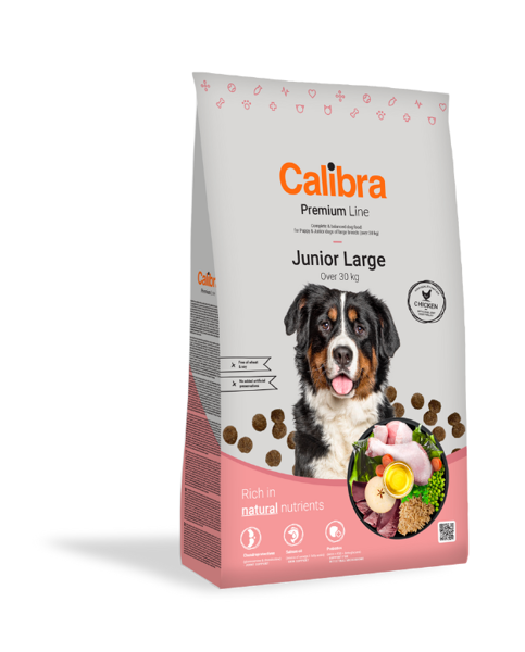 CALIBRA Dog Premium Line Junior Large sausas maistas jauniems didelių veislių šunims su vištiena, 12 kg paveikslėlis