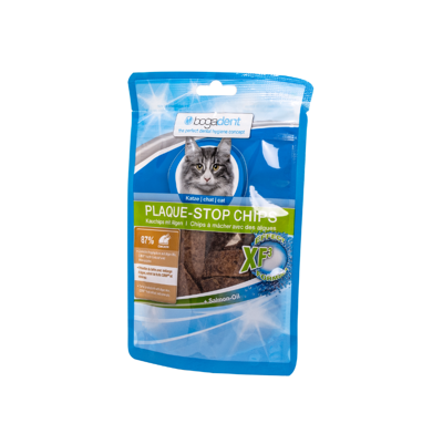 BOGADENT PLAQUE-STOP CHIPS CHICKEN CAT traškučiai katėms dantų priežiūrai, su vištiena, 50 g paveikslėlis