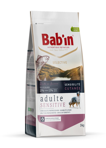 BAB'IN SELECTIVE ADULT SENSITIVE SALMON sausas maistas suaugusiems, jautrią odą turintiems šunims su lašiša, 3 kg paveikslėlis