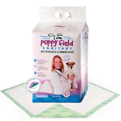 PUPPY FIELD Sanitary higieniniai paklotai šunims, antibakteriniai, 25 vnt., 90x60 cm paveikslėlis