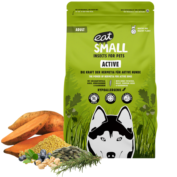 EAT SMALL Active sausas maistas su vabzdžiais suaugusiems aktyviems šunims, 2 kg paveikslėlis