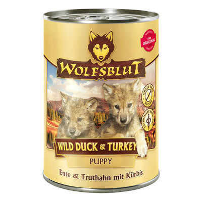 WOLFSBLUT Wild Duck&Turkey Puppy konservai šuniukams su antiena, kalakutiena ir moliūgu, 395 g paveikslėlis
