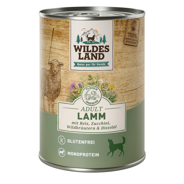 WILDES LAND lamb&rice konservuotas begrūdis pašaras suaugusiems šunims su ėriena ir ryžiais, 400 g paveikslėlis