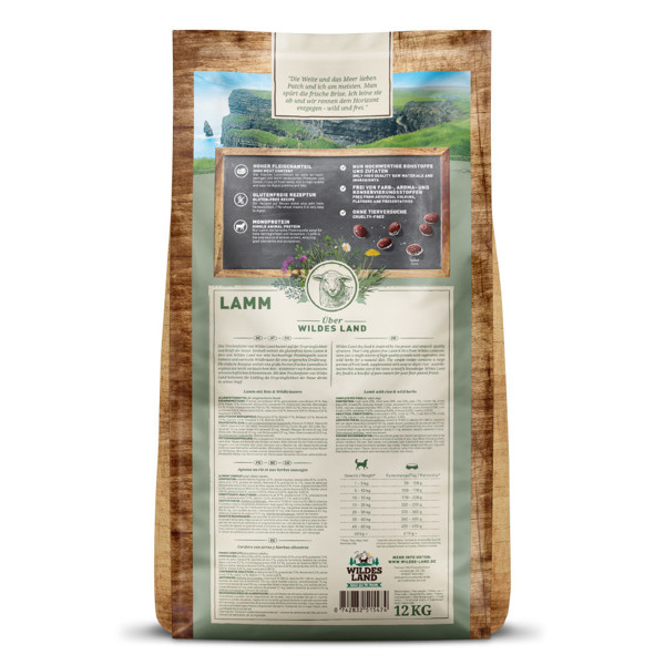 WILDES LAND lamb&rice sausas begrūdis pašaras suaugusiems šunims su ėriena ir ryžiais, 12 kg paveikslėlis