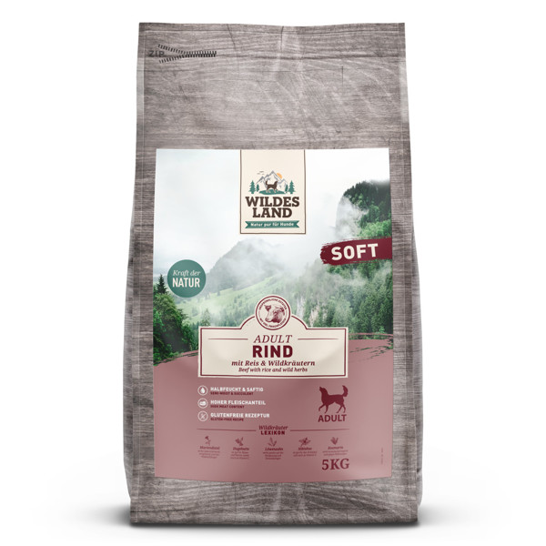 WILDES LAND Soft beef&rice sausas begrūdis pašaras suaugusiems šunims su jautiena ir ryžiais, 5 kg paveikslėlis