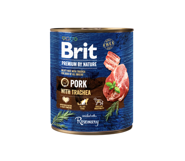 BRIT PREMIUM by Nature Pork with Trachea konservai šunims su kiauliena ir trachėjomis, 800 g paveikslėlis