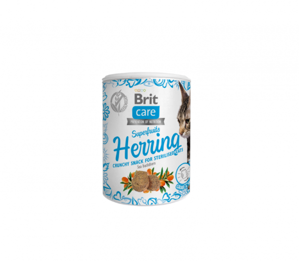 BRIT CARE Superfruits Herring  traškūs skanėstai su silke sterilizuotoms katėms, 100 g paveikslėlis